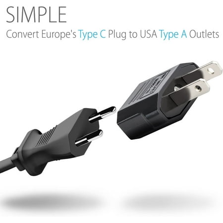 A1714-10PACK Fosmon Type C EU to USA & Canada Travel Adapter Plug 2 Prong Universal Power Converter Black European Adapter 10 Pack 